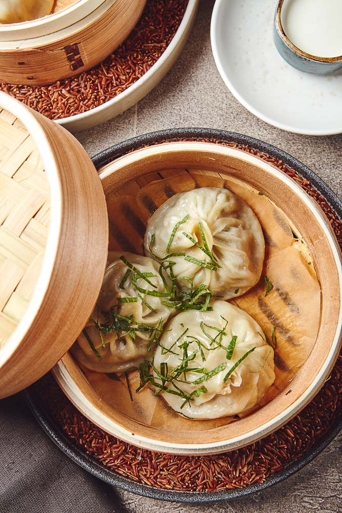 traditional asian national food manti manta manty like dumplings bamboo steamer copy